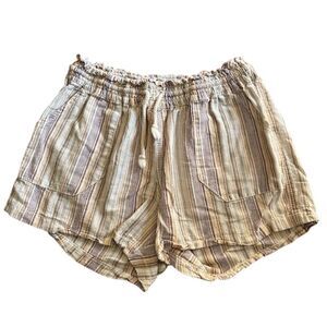 Women's Striped Linen Cotton‎ Shorts Multicolor Size XL